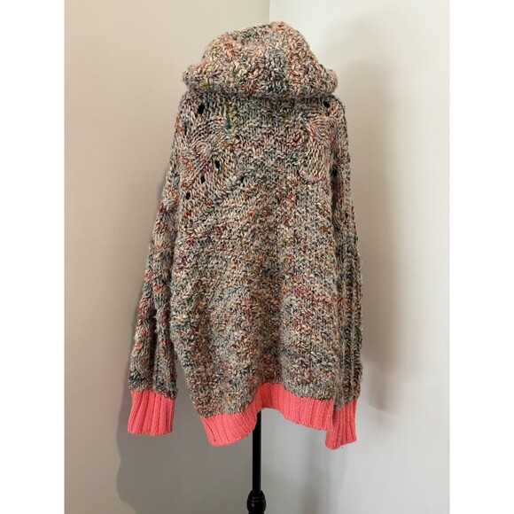 FREE PEOPLE Mystical Neon Orange Cuff Chunky Hooded Sweater L $228 Retail - Picture 6 of 10